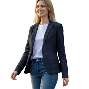 Banana  Republic Navy Denim Blazer - Classic Single-Button Jacket size medium 8